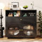 Moimhear Mueble de cocina, aparador con puertas de cristal, armario de almacenamiento, armario buffet para cocina, comedor y sala de estar, 100 × 40 × 90,5 cm (negro)