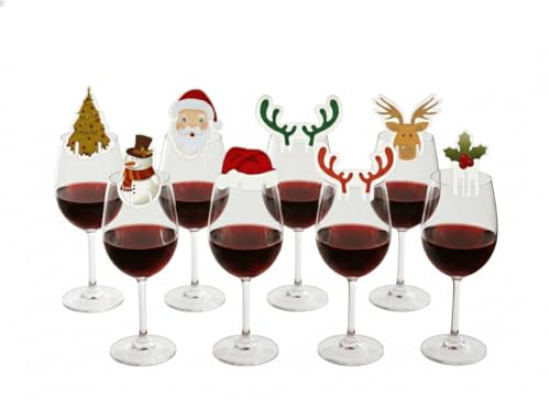 PRK 14 80pcs Christmas Wine Glass Markers, Cup Charms & Drink Decoration Cards – Novelty Fun Mug Décor, Tabletop Stickers for Xmas Festive Tasting Party Supplies & Dinner Table Accessories