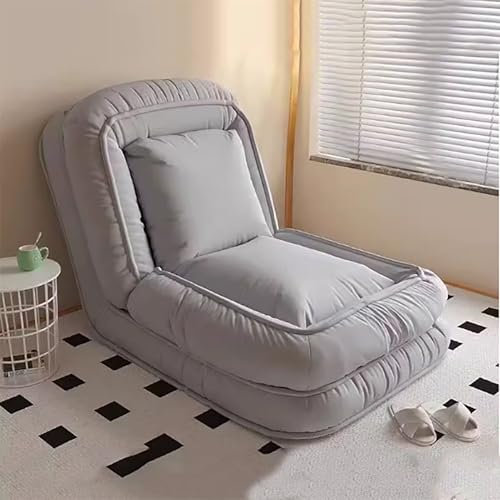 Generisch Lazy Sofa Bed, Klappbares Schlafsofa, Lounge-Relaxsessel mit 5-Fach Verstellbarer Rückenlehne und 2 Kissen, gepolstertes Einzelsofa, Gästebett für zu Hause, grau, 175 x 90 cm