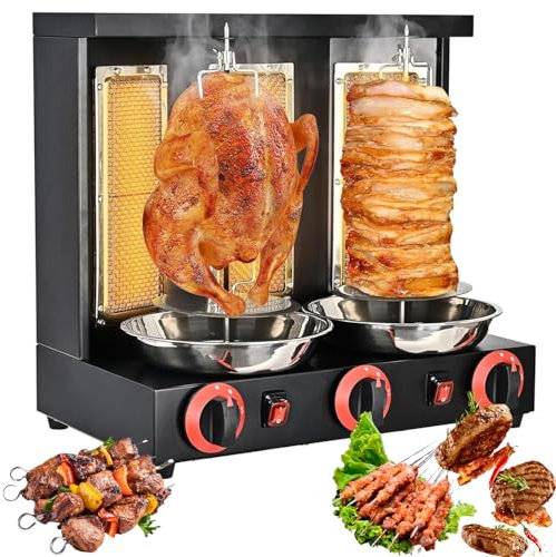Shawarma Machine à Viande pour Barbecue à gaz, Machine à Barbecue gyroscopique Verticale à gaz avec contrôle de température de 50 à 300 ℃, 3 brûleurs, Machine à Barbecue rotative en Acier