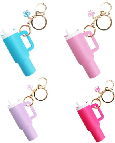 EROLPXE Mini Tumbler Keychain for Stanley Cup, Cute Mini Cup Keychain Chapstick Holder for Women Men Girls (Flower)