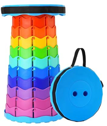 Trendi® Portable Telescopic Stool – Retractable & Adjustable Folding Stool | Lightweight & Durable for Camping, BBQ, Fishing & Hiking | Supports Up to 180kg/396lbs (Rainbow)