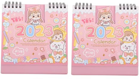Tofficu 2stücke Kleiner Kalender Mehrzweck Planer Kalender Bürotisch Spiral Dekorativer Schreibtischdeko Mädchenmuster Zusammenklappbarer Sockel Leichtes Umblättern