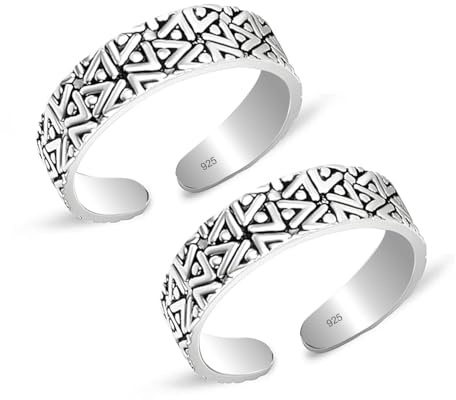 LeCalla Anillo para dedo del pie de plata de ley 925 para mujer, par de anillos minimalistas ajustables para los dedos del pie, Bichhiya, anillos indios, joyería de verano para pies descalzos, Medium