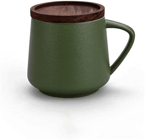 Taza Taza de cerámica grande con tapa de estilo minimalista con asa, taza de café reutilizable de 400 ml for café, leche, jugo, té, 5 colores (color: negro) Con asas(Green)