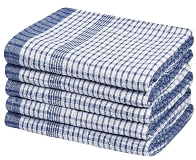 Westlane Linens Wonderdry Cotton Kitchen Tea Towels – Absorbent, Lint-Free, Quick Dry Dish Cloths Pack of 5 (Blue)