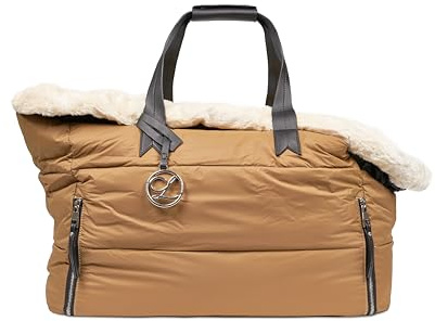 L'ÉLIANNE | Luxuriöse Hundetasche | Camel | Umhängetasche | Trageband um die Schulter | Weich | Kleiner bis mittelgroßer Hund | Hohe Qualität | Luxus-Oberflächen | Inklusive Sicherheitsgurte (S)
