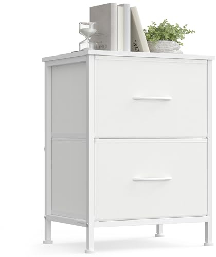 SONGMICS BELLAH Collection - Table de Chevet avec 2 Tiroirs, Table d’Appoint, pour Chambre, Cadre en Acier, Style Moderne, Blanc Nuage et Blanc Neige LGS312WH01