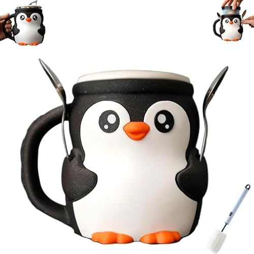 Penguin Ice Cream Pint Holder Cute Ice Cream Cup Holder with Spoon Slot 3D Printed Insulated Sleeve for Frozen Desserts Yogurt Bowls No More Cold Hands