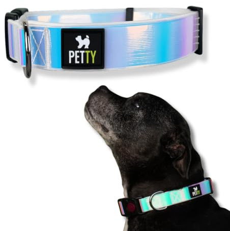 PettyItalia, Collare Cane Rainbow in Biothane Riflettente, Regolabile e Impermeabile, con Anello D-Ring e Chiusura di Sicurezza, per Cani di Taglia Piccola, Media e Grande, Taglia M