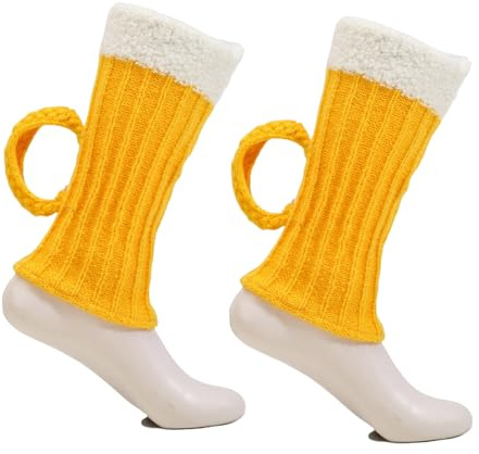 GWAWG Original Bavarian Beer Socks with Handle, Yellow and White Suitable for Beer Festival Dressing