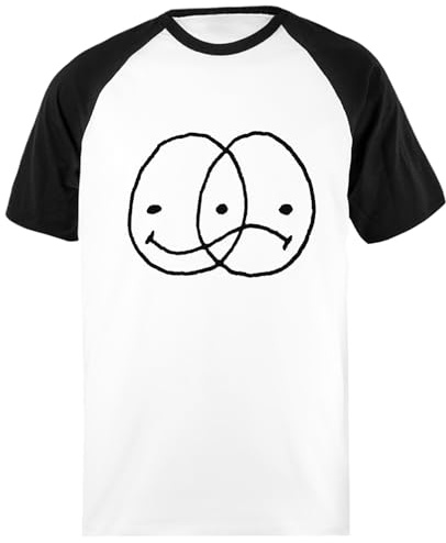 Laserluca - Smiley Baseball Unisex T-Shirt Weiß Schwarz Kurzarmshirt