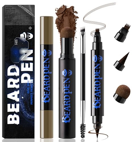 Noerrors Kit de crayon de remplissage de barbe à double extrémité 4 pointes Ensemble stylo à barbe et brosse pour ligne des cheveux, moustache, sourcils, façonnage, coiffage, outils de maquillage