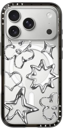CASETiFY Compact Magsafe iPhone 17 Pro Case [Lightweight/Slim Fit/Compatible with Magsafe] - Chrome Doodles - Clear Black