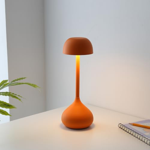 EOEO LED Tischlampe Kabellos Dimmbar Akku Lampe mit Touch Control, Vaseform Tischleuchte USB Aufladbar 3000k-6000k Moderne Dekorative ohne Kabel Nachttischlampe, für Restaurant, Schlafzimmer,Orange