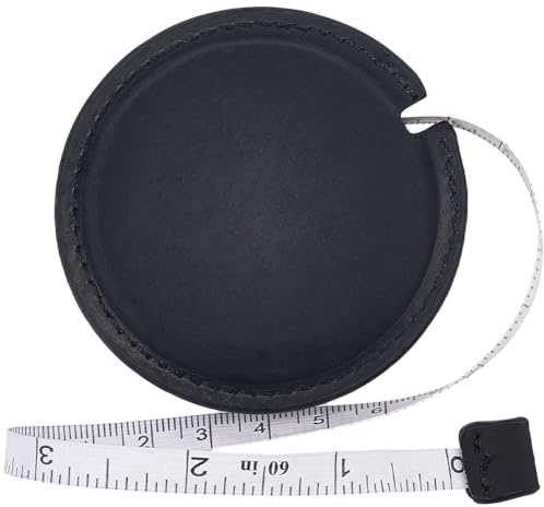 CALFOVERA Cinta Métrica Corporal de Cuero Genuino de 150cm con Botón Pulsador, Regla Retráctil de Cuero Crazy Horse de Tela de Doble Cara, Cinta Métrica para Costura, Sastrería, Tejidos Y Artesanías.