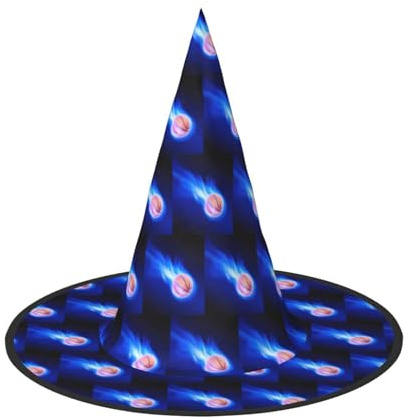 Blue Fire Basketball Ball Printing 2 Pack Halloween Hat Soft Witch Hats For Carnivals Masquerades Space Saving Caps