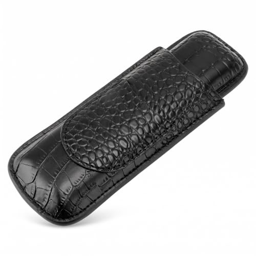 Vvikizy Estuche para Puros, Humidificador Portátil de Cuero Suave para 2 Puros con Bolsillo Pequeño para Cortador, Estuche para Puros Vintage a Prueba de Desgaste para Cumpleaños, (Negro)