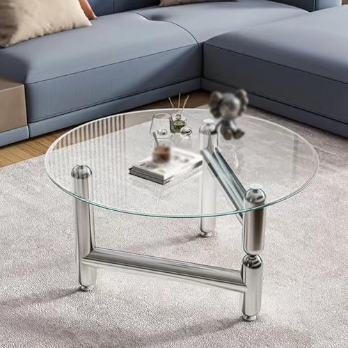 TUPAFJU Moderner runder Glas-Couchtisch fürs Wohnzimmer, runder niedriger Tisch zum Sitzen auf dem Boden, fürs Büro(Clear,70cm/27.5in)