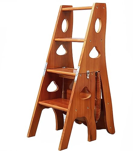 Silla plegable de madera de nogal claro 3 en 1 para biblioteca, taburete de exhibición y estante de almacenamiento, resistente, capacidad de 150 kg, versátil para uso doméstico y biblioteca