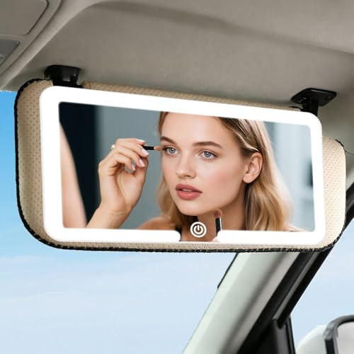 Car Vanity Mirror, Sun Visor Rechargeable LED Car Mirror with 3 Light Modes, Universal Accessories for Car SUV Truck