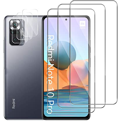 Pcircb [3+3 Protector de Pantalla para Redmi Note 10 Pro,3 Piezas Cristal Templado y 3 Piezas Protector camara,[Sin Burbujas] [9H Dureza],HD Cristal Vidrio Templado