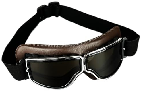 Generisch Motocross Brille,Motorradbrille,Crossbrille Leder Motorradbrille Vintage Pilotenbrille Winddichte Universal-Skibrille for den Außenbereich Fahrrad(Coffee Frame-Tea)