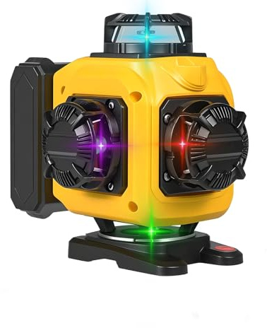 Niveau laser, ligne 16 avec 4 faisceaux de couleurs, système d'auto-nivelation horizontale et verticale à 360 ° | gamme de 30m avec batterie rechargeable pour la construction