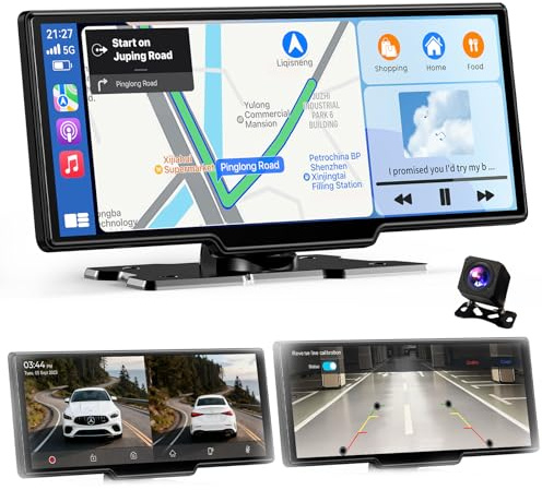 11 Zoll für Apple Carplay Display & Android Auto Display: Car Play Display mit GPS Navigation 4K Dashcam Rückfahrkamera Bluetooth Siri Sprachsteuerung IPS Touchscreen Mirror Link AUX FM 64G TF