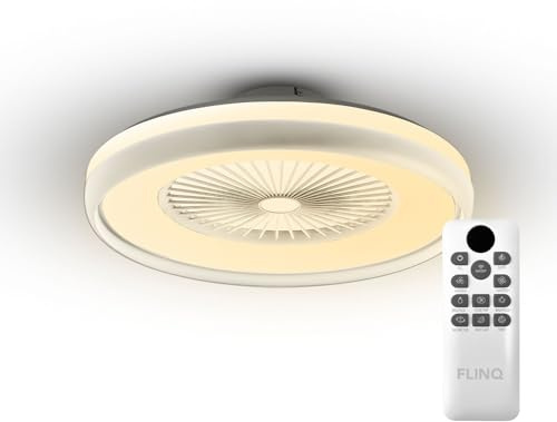 FLINQ LumiFan Deckenventilator mit Beleuchtung – Deckenlampe mit Ventilator fürs Schlafzimmer – Leiser Deckenventilator mit LED Licht – Steuerbar per Fernbedienung