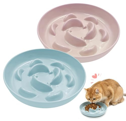 ROEOWENE 2pcs Ciotola Anti Ingozzamento Gatto in per Evitare Ciotola | Melamina 16cm Antivomito Mangia Lento Gatti E Cani Con Base Antiscivolo Ciotole Alimentazione Umido E Secco-azzurro
