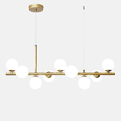 Lustre Sputnik de Style Industriel Moderne, Ampoule G9 Longue, Lustre Réglable Doré Style Milieu Du Siècle, Lampe, Boule En Verre Finition Laiton Moderne, Abat-Jour Blanc Laiteux, 9 Têtes