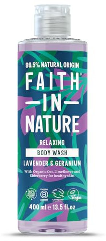 Faith In Nature in Nature Natürliches Lavendel & Geranie Duschgel, Pflegend, Vegan & Ohne Tierversuche, Frei von Parabenen und SLS, 400 ml, 0708002400438, farblos