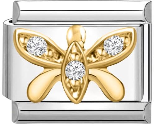 Quiges - 9mm Italian Style Charm Modul Edelstahl Zirkonia – Schmetterling für Italienische Armbänder