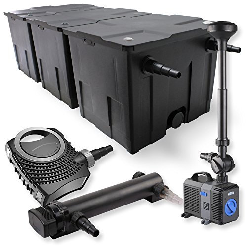SunSun Komplettset: CBF-350C Teichfilter bis 90000 L Teichfilteranlage Durchlauffilter, CTF-8000 Teichpumpe 8000l/h 70W, CUV-324 Teichklärer UVC Klärer mit 24W, CTP-2803 Springbrunnenpumpe 3000l/h 10W