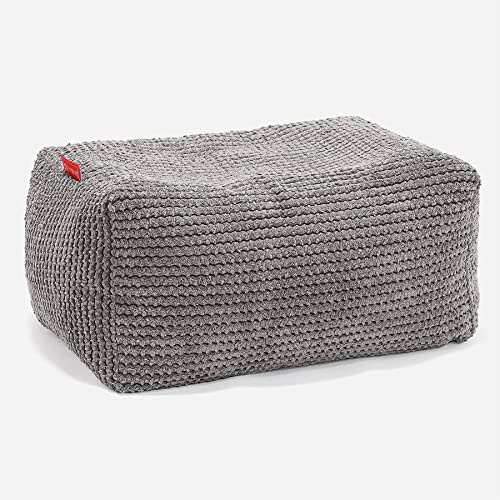 Lounge Pug Kleiner Fußhocker Pouf, Anthrazit Pom-pom Waffelstof, Sitzpouf, Pouf Sitzsack Hocker Wohnzimmer
