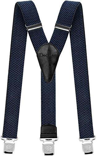 Decalen Mens Braces with Very Strong Metal Clips Wide 4 cm 1.5 inch Heavy Duty Suspenders One Size Fits All Men and Women Adjustable and Elastic Y Style (Blue)