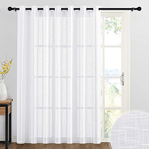 RYB HOME Sliding Door Sheer Curtains - Extra Wide Linen Textured Light Filtering Room Divider Drape for Living Room Large Window Patio Door, 100 x 84 inches Long, 1 Panel
