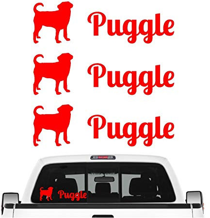 siviwonder Puggle Mops Beagle Mix Aufkleber 3er Set Hundeaufkleber Hundemotiv Hund Folie Farbe Rot, Größe 20cm