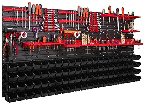 Werkzeugwand 1728 x 780 mm Stapelboxen Werkzeughalter Wandplatte Halterungsschienen Garage Lager Werkstatt Hobby (88 Boxen schwarz)