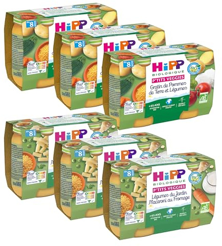 HiPP - P'tits Veggies - 2 Variétés dès 8 Mois - Pots 2x 190g - Lot de 6 - BIOLOGIQUE