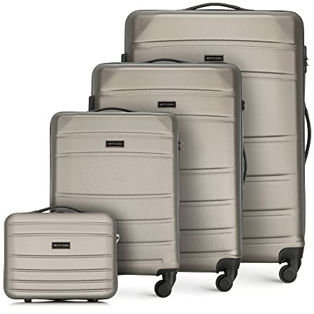 WITTCHEN Globe Line Reisekoffer 4-teiliges Kofferset Rollkoffer Trolley Handgepäck Hartschale aus ABS 4 Rollen Zahlenschloss Teleskopgriff Champagner Lufthansa/Eurowings/Ryanair/Condor