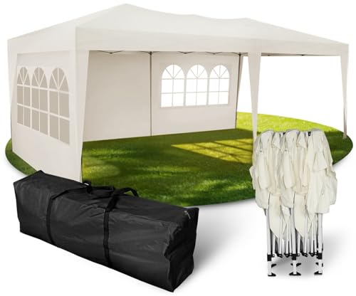 Kronenburg Fällbar paviljong vattentät paviljong med 3 sidodelar, trädgårdstält, 3 x 6 m – med UV-skydd 50+, champagne