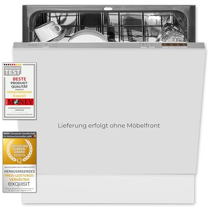 Exquisit Geschirrspüler EGSP6012-E-030E - Spülmaschine 60 cm Vollintegriert | Einbaugeschirrspüler für 12 Maßgedecke, 4 Programme, ECO-Modus & Startzeitverzögerung, Silbernes Design, 59,8 cm Breite
