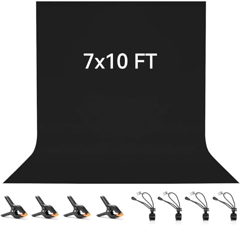 Vevelux 2x3M/7x10FT Black Backdrop 100% Polyester Photography Background | Foldable Washable Black Fabric with 4 Spring Clamps & 4 Anti-Wrinkle Backdrop Clips for Portraits Party Studio Photo Shooting