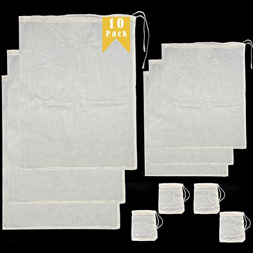Lot de 10 Sacs Mousseline En Coton Sac à Jambon, Sac à Fromage 100% Naturel Non Blanchi, Etamine Alimentaire Pour Filtrer Les Fruits, Légumes, Le Vin, Filtrer des Jus à La Maison, Réutilisables