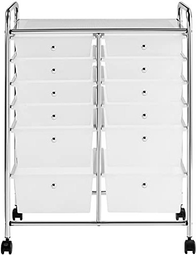 Yaheetech Rollwagen Badrollwagen mit 12 schubfächern, Aufbewahrungswagen mit feststellbaren Rollen und Griffe, Haushaltswagen Metallgestell Beistellwagen