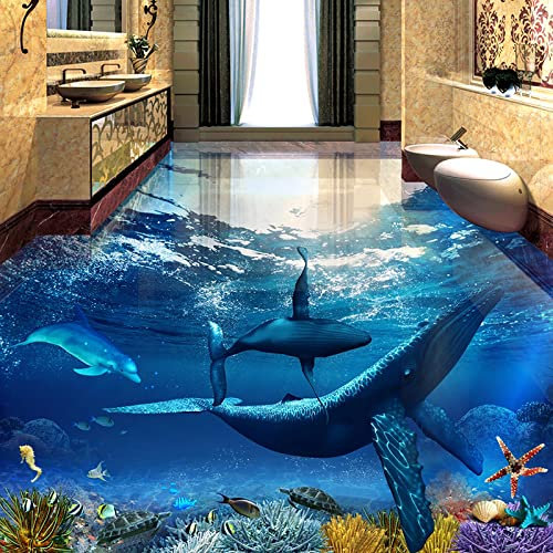 Benutzerdefinierte 3D Bodenmalerei Wal Delphin Unterwasserwelt Badezimmer Wohnzimmer Schlafzimmer Bodenaufkleber Wandbild Tapete, 200 cm x 140 cm