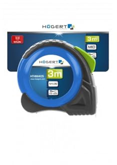 Högert Technik - Maßband 8m 25mm nylon 2-seitig - kompaktes, universell einsetzbares Bandmaß - Doppelseitiger Druck - automatischer Riemenwickelmechanismus - praktischer Gürtelclip