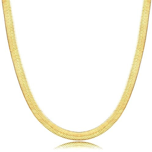DEARMAY 14K Gold Plated Necklace for Women Dainty Gold Choker Herringbone Necklaces Simple Minimalist Thin Snake Chain Necklace Gold Jewelry Gifts